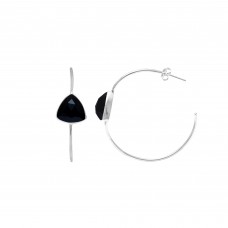 Black Onyx 12x12mm Trillion Hoop gemstone earring 6.7 gms